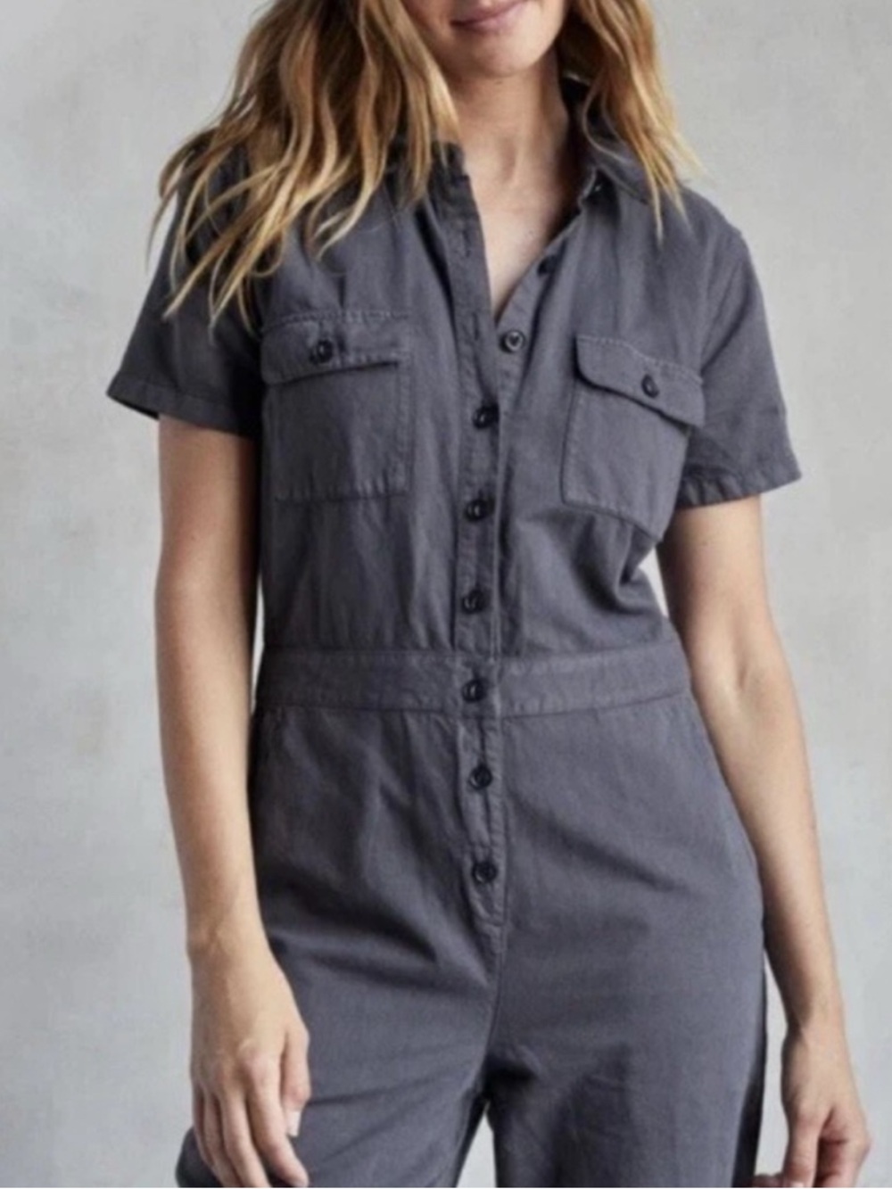 Outerknown SEA Short-Sleeve Utility Jumpsuit in Storm